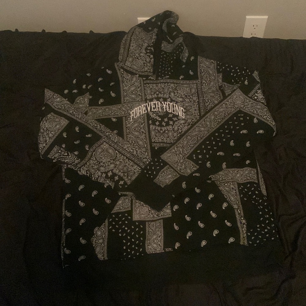 Forever Young black bandanna hoodie